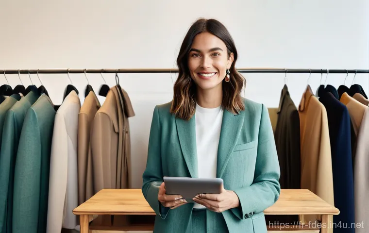 패션 코디네이터 필수 도구 - **Stylist Creating a Virtual Mood Board:** A female fashion blogger or stylist in her 30s is immerse...