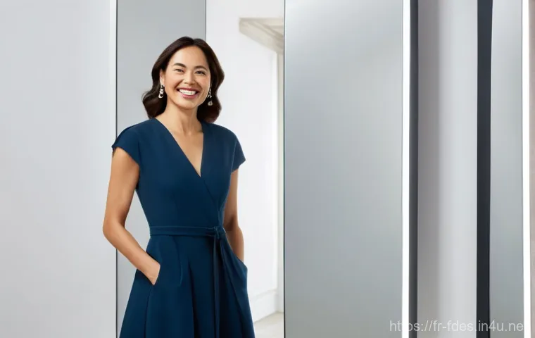 패션 코디네이터의 전문적인 코칭 사례 - **Prompt:** "A composed woman in her mid-30s is expertly curating her capsule wardrobe in a spacious...