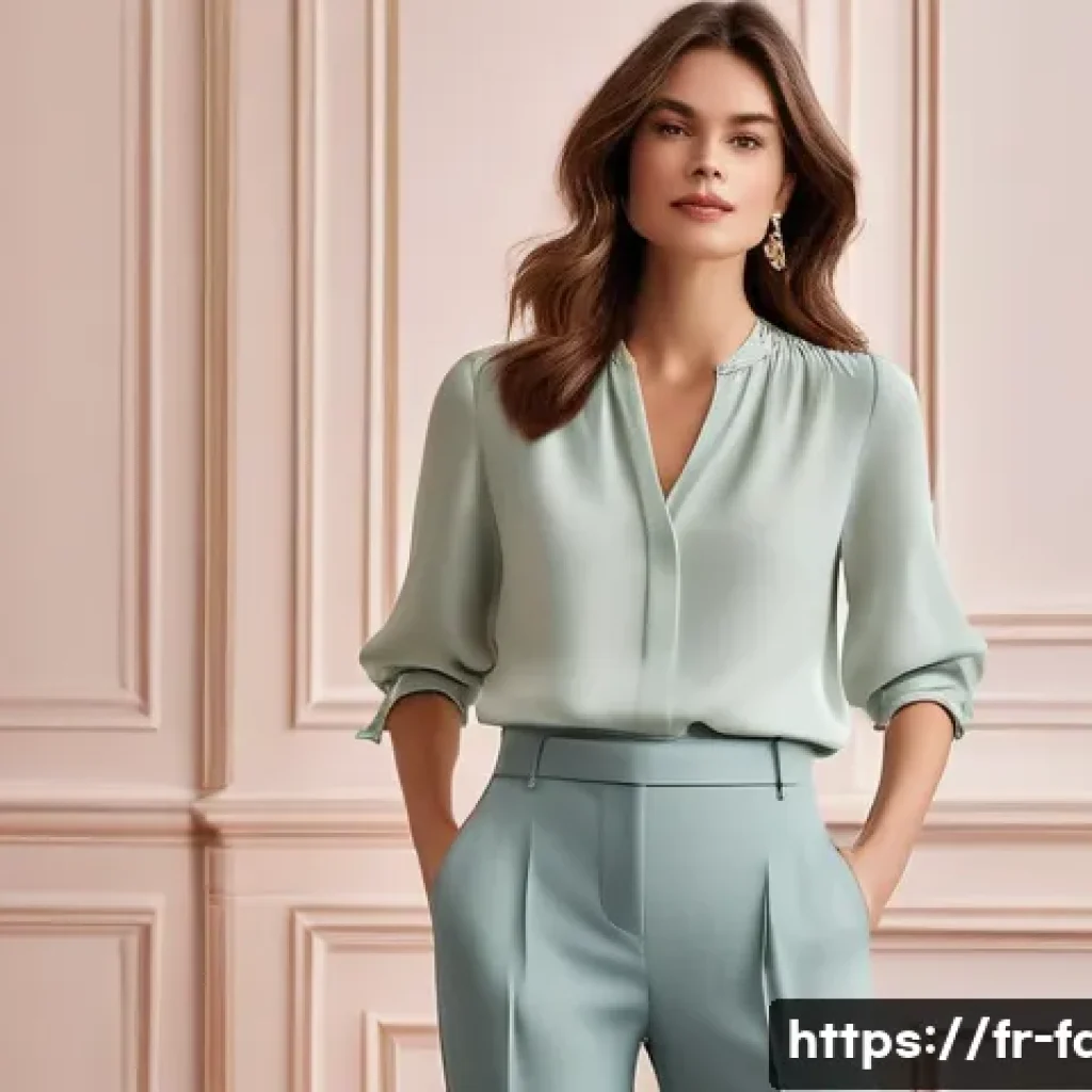 패션 코디네이터의 성공적인 스타일링 제안 - A stylish French woman with an A-shaped silhouette dressed in elegant, well-fitted clothing that bal...
