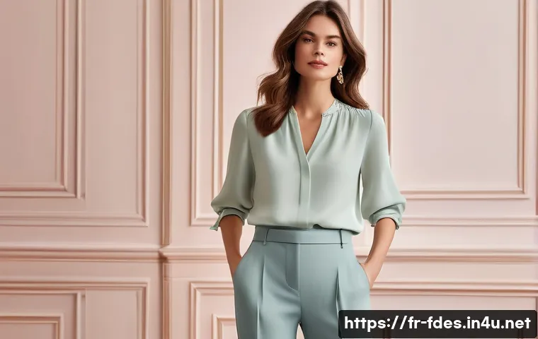 패션 코디네이터의 성공적인 스타일링 제안 - A stylish French woman with an A-shaped silhouette dressed in elegant, well-fitted clothing that bal...