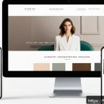 Home 22 패션 코디네이터와 온라인 코칭 - A sleek and modern personal stylist’s professional website homepage displayed on a smartphone and la...