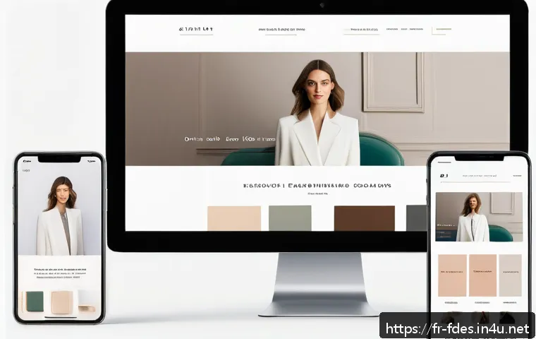 패션 코디네이터와 온라인 코칭 - A sleek and modern personal stylist’s professional website homepage displayed on a smartphone and la...