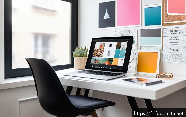 패션 코디네이터 추천 온라인 강의 - A modern fashion coordinator workspace featuring a sleek laptop displaying Adobe Illustrator and Pho...