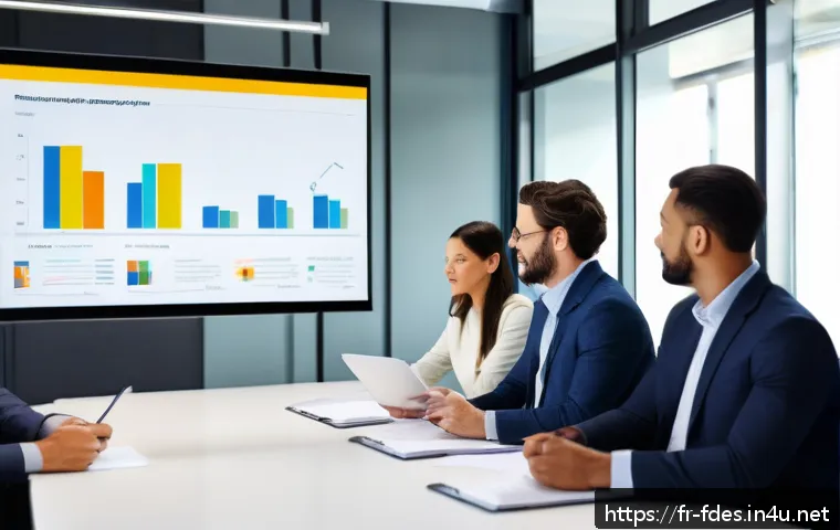 패션 코디네이터의 성공적인 직무 보고 사례 - A professional office scene showing a fashion project coordinator presenting a clear, well-structure...